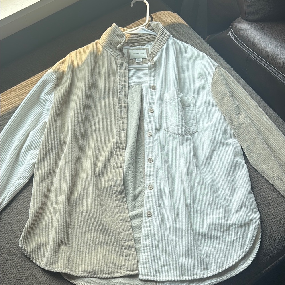 American Eagle Beige and White Corduroy Shirt